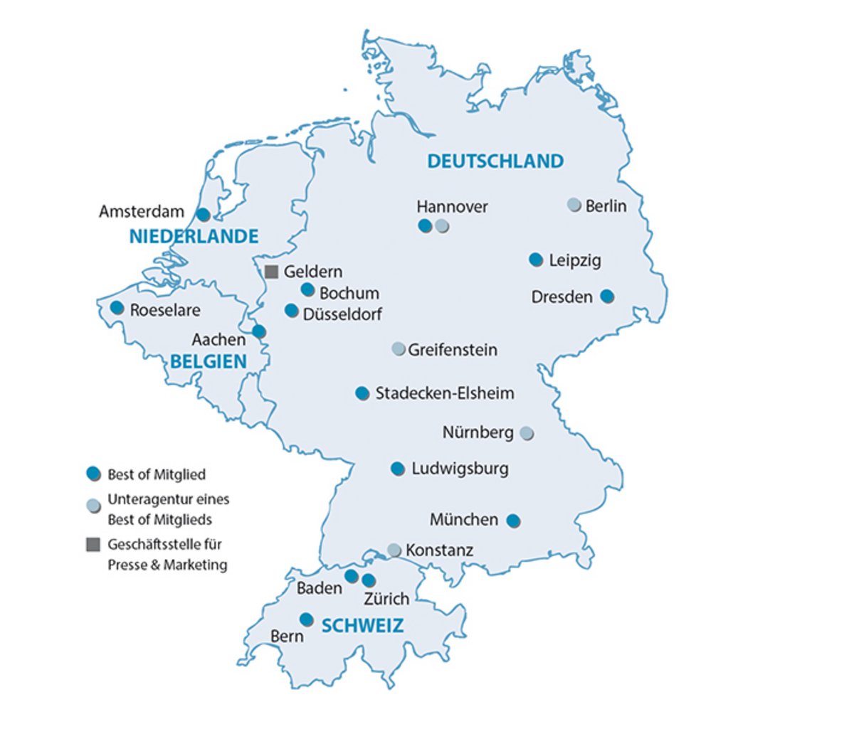 Landkarte Best of Travel Group Standorte mit Büros